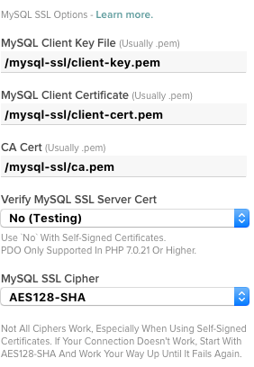 MySQL Options In Editor